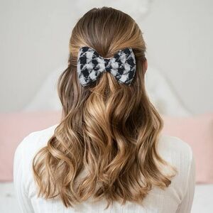 Trendy Chunky Black And White Bow Hair Barrette/ Hair Clip